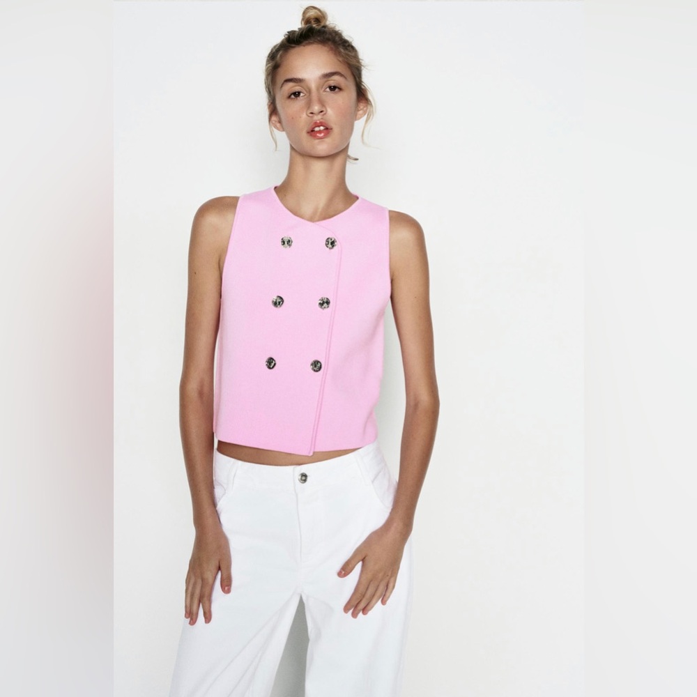 NWT zara knit top pink vest XS